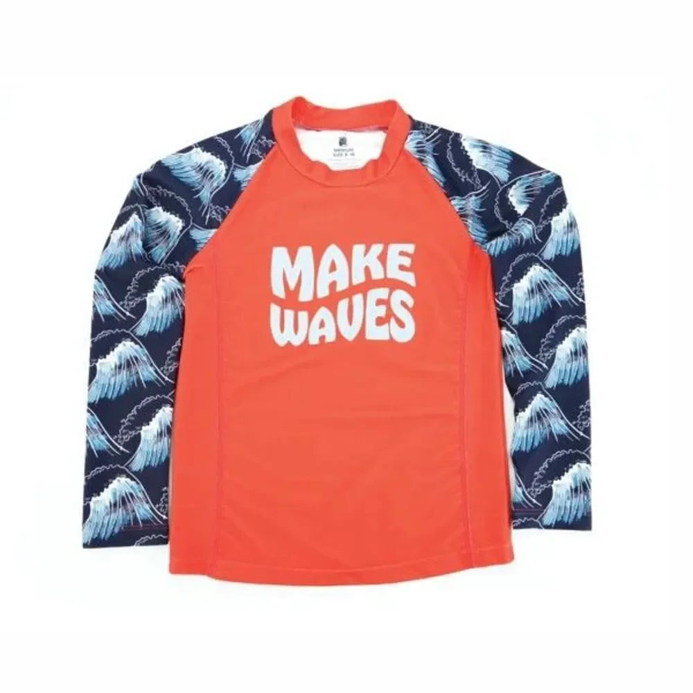 Juice Box Youth Boys Make Waves UV50+ Long Sleeve Rash Guard Shirt Size 8-10